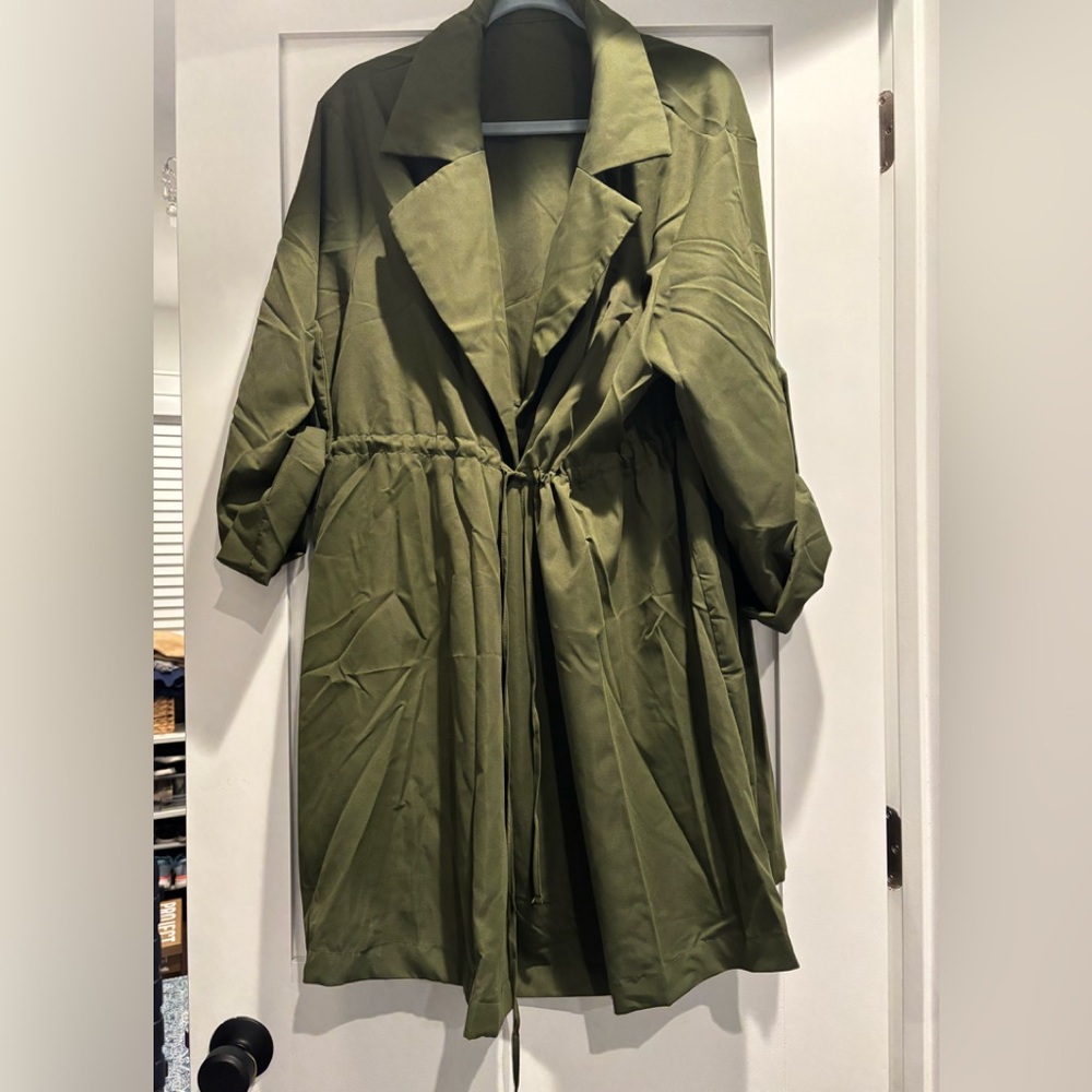 Drawstring Waist Olive Trench Coat